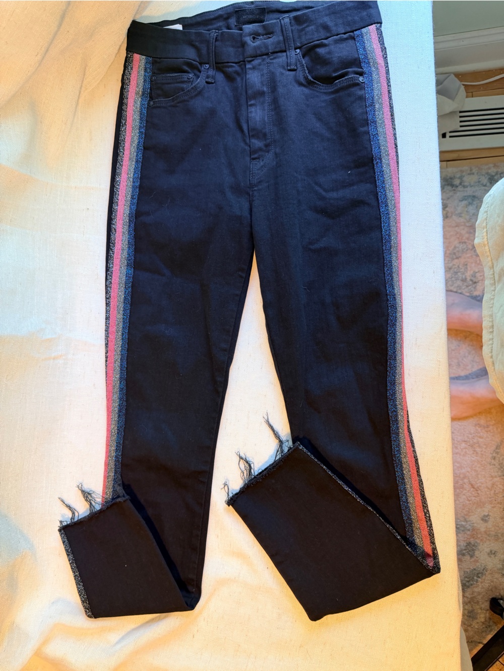MOTHER Guilty Glitter Racer High Waisted Looker Ankle Fray Jeans 25